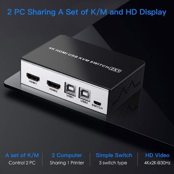 4K 2X1 HDMI USB KVM Switch 2 Port HDMI KVM Selector for 2 Computer Sharing New - Picture 13 of 15